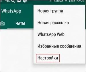 Меню WhatsApp